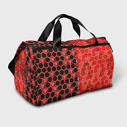 Спортивная сумка Техно-киберпанк шестиугольники красный и чёрный с