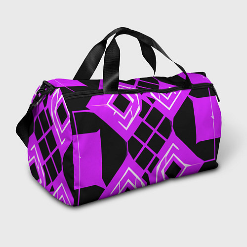 Спортивная сумка Чёрные квадраты и белые полосы на фиолетовом фоне / 3D-принт – фото 1