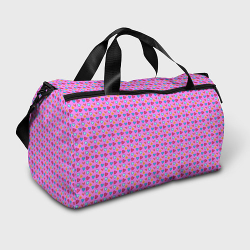 Спортивная сумка Розовый паттерн с разноцветными сердечками / 3D-принт – фото 1