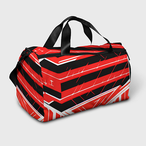 Спортивная сумка Чёрно-белые полосы на красном фоне / 3D-принт – фото 1