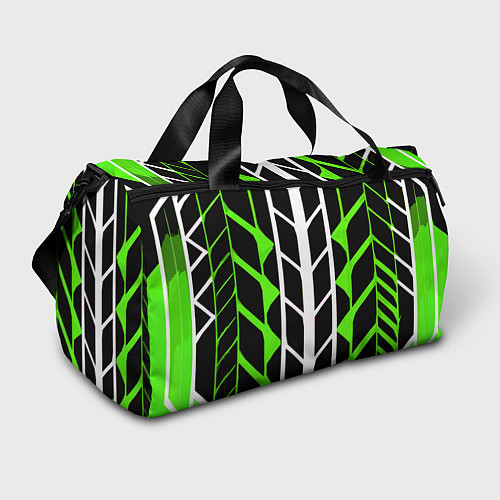 Спортивная сумка Бело-зелёные линии на чёрном фоне / 3D-принт – фото 1