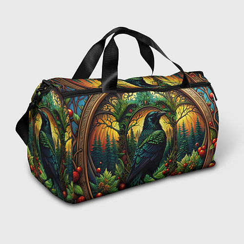 Спортивная сумка Скандинавский ворон лесной узор / 3D-принт – фото 1