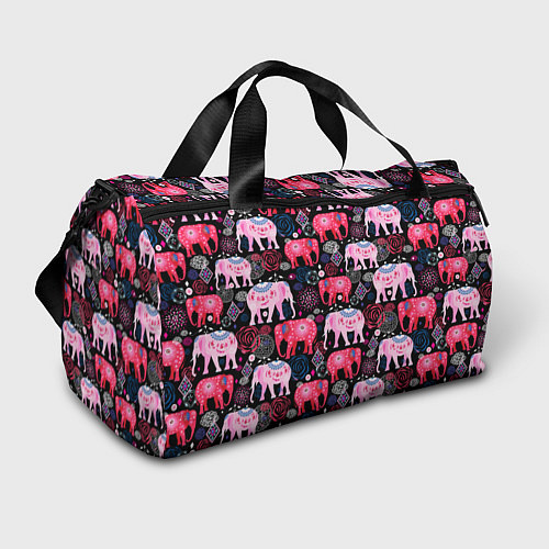 Спортивная сумка Орнамент разноцветных слонов / 3D-принт – фото 1