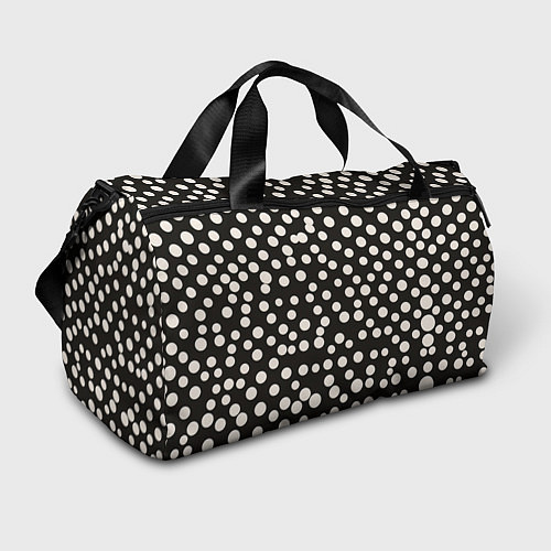 Спортивная сумка Черный фон с белыми кружками / 3D-принт – фото 1