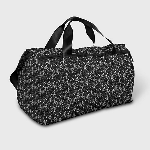 Спортивная сумка Скетч с изображением скелетов на черном фоне / 3D-принт – фото 1