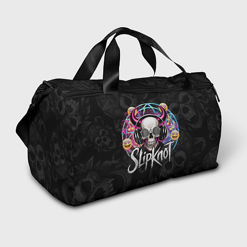 Спортивная сумка Slipknot на фоне черепа демона с рогами в очках / 3D-принт – фото 1