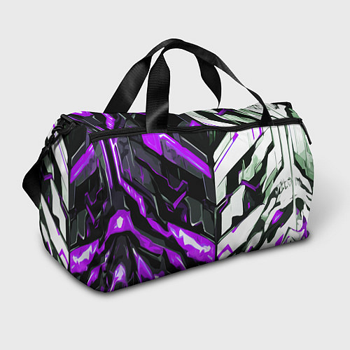Спортивная сумка Хаотичная фиолетово-белая абстракция на чёрном фон / 3D-принт – фото 1