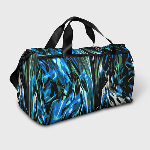 Спортивная сумка Бело-синяя абстракция на чёрном фоне / 3D-принт – фото 1