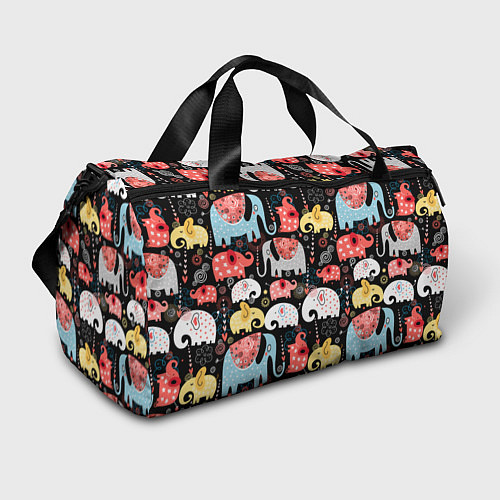 Спортивная сумка Цветные слонята паттерн / 3D-принт – фото 1