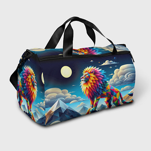 Спортивная сумка Полигональный лев в горах - нейроарт / 3D-принт – фото 1