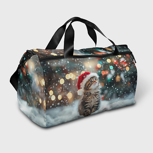 Спортивная сумка Новогодний котенок и снег / 3D-принт – фото 1