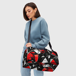 Сумки спортивные Красно-белые рельефные треугольники на чёрном фоне, цвет: 3D-принт — фото 2