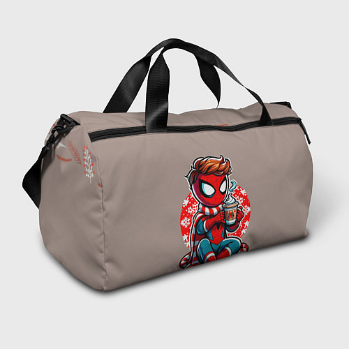 Спортивная сумка Новогодний человек-паук с горячим шоколадом / 3D-принт – фото 1