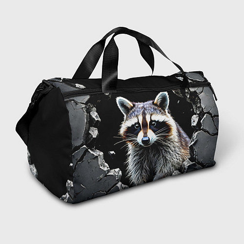Спортивная сумка Енот на черном / 3D-принт – фото 1