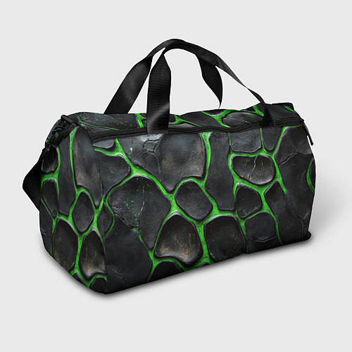 Спортивная сумка Черная потертая текстура на зеленом фоне / 3D-принт – фото 1