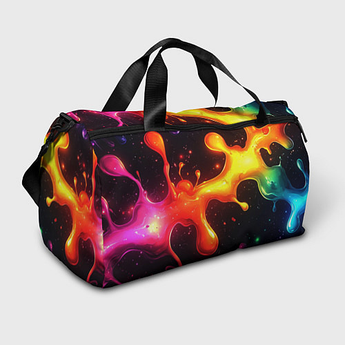 Спортивная сумка Радужные кляксы на черном фоне / 3D-принт – фото 1