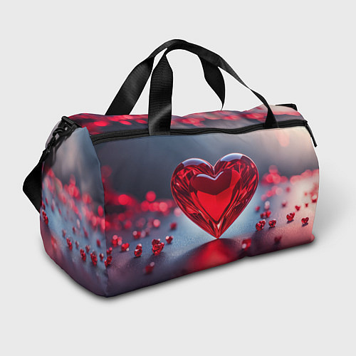 Спортивная сумка Хрустальное красное сердце на сером фоне с боке / 3D-принт – фото 1