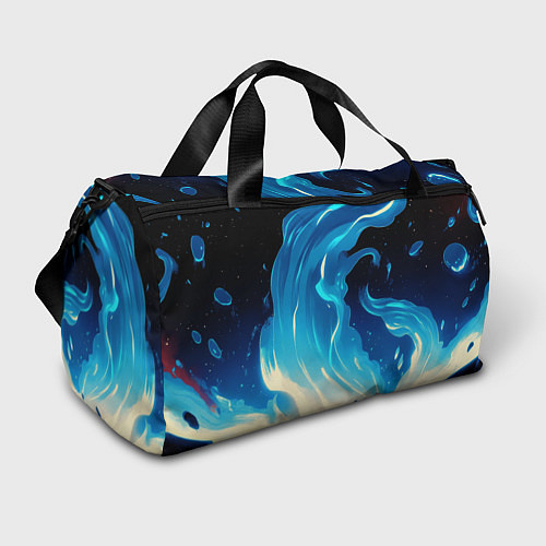 Спортивная сумка Бело-синее пламя из абстрактных красок / 3D-принт – фото 1