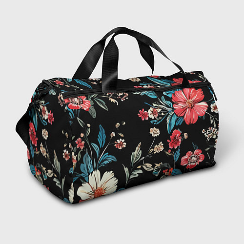 Спортивная сумка Цветы старинный узор / 3D-принт – фото 1