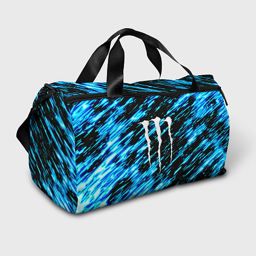Спортивная сумка Monster energy штрихи голубых неоновых красок / 3D-принт – фото 1