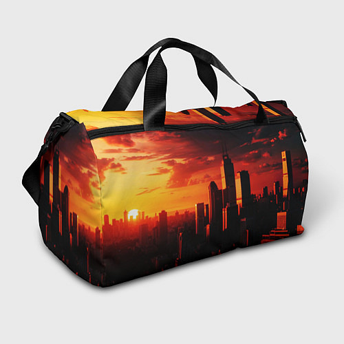 Спортивная сумка Стилизованный город оранжевый закат / 3D-принт – фото 1