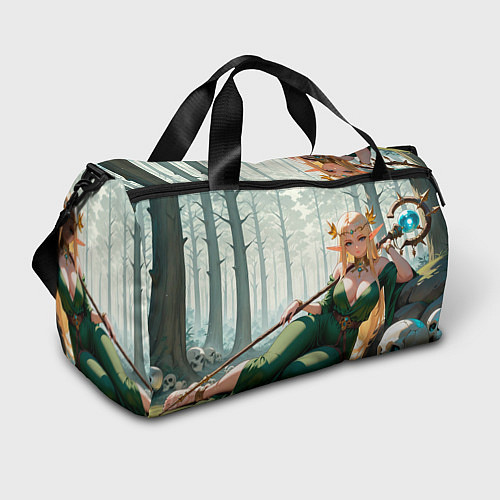 Спортивная сумка Эльфийская аниме ведьма среди черепов в мрачном ле / 3D-принт – фото 1