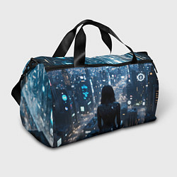 Сумки спортивные Девушка на крыше высотного здания ночью, цвет: 3D-принт
