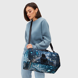 Сумки спортивные Девушка на крыше высотного здания ночью, цвет: 3D-принт — фото 2