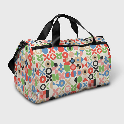 Спортивная сумка Геометрический узор с цветочными элементами - ретр / 3D-принт – фото 1