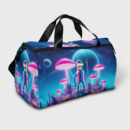 Спортивная сумка Робот-сгибальщик Бендер и неоновые грибы / 3D-принт – фото 1