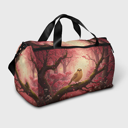 Спортивная сумка Желтая птица в розовом цветущем лесу / 3D-принт – фото 1