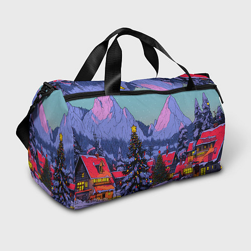 Спортивная сумка Новогодние елки в горном городке / 3D-принт – фото 1