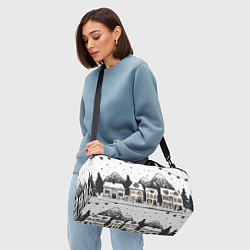 Сумки спортивные Черно-белый новогодний город, цвет: 3D-принт — фото 2