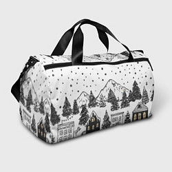 Сумки спортивные Заснеженный черно-белый город, цвет: 3D-принт