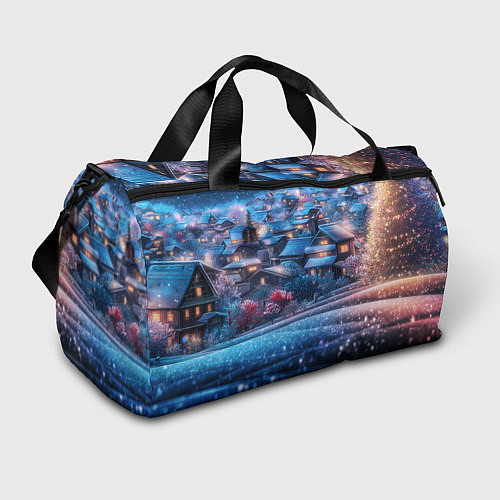 Спортивная сумка Новогодний двор в блестках / 3D-принт – фото 1