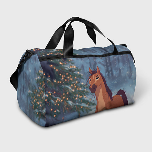 Спортивная сумка Лошадь на фоне новогодней елки / 3D-принт – фото 1