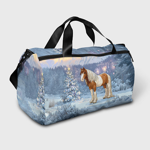 Спортивная сумка Новогодняя лошадка в лесу / 3D-принт – фото 1