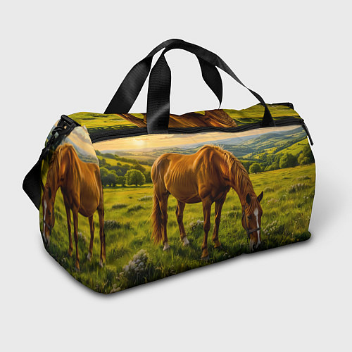 Спортивная сумка Зелёные холмы и конь / 3D-принт – фото 1