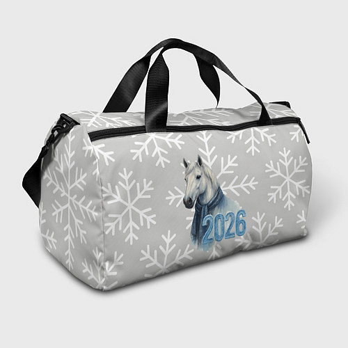 Спортивная сумка Лошадь на фоне снижинок 2026 / 3D-принт – фото 1