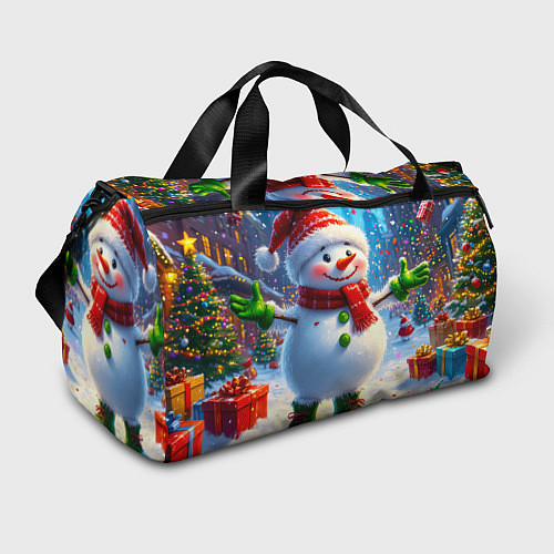 Спортивная сумка Весёлый снеговик в праздничной сказке / 3D-принт – фото 1