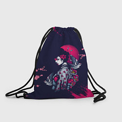 Рюкзак-мешок ДЕВУШКА В КИМОНО И ПТИЦАМИ, цвет: 3D-принт