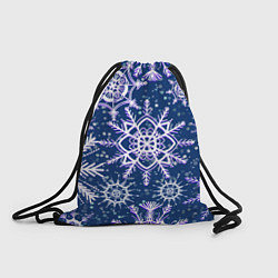 Рюкзак-мешок Белые снежинки на темно-синем фоне, цвет: 3D-принт