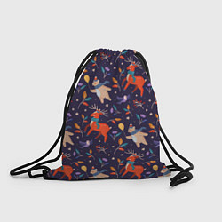 Рюкзак-мешок Новогодний узор с медведем и оленем, цвет: 3D-принт