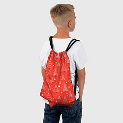 Рюкзак-мешок Контур из белых елочек на красном фоне с синим сне, цвет: 3D-принт — фото 2