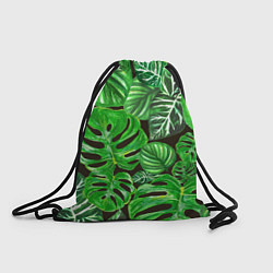 Рюкзак-мешок Тропические листья на темном фоне, цвет: 3D-принт