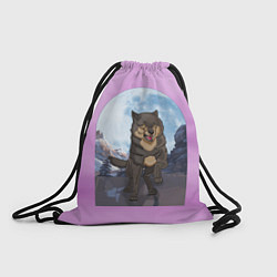 Рюкзак-мешок Волк оборотень в полнолуние, лиловое небо, цвет: 3D-принт