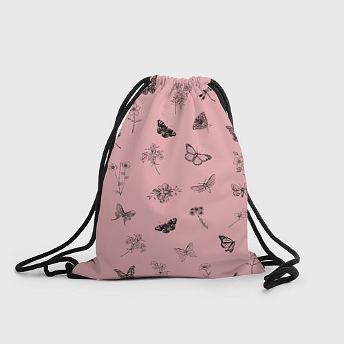 Мешок для обуви Цветочки и бабочки на розовом фоне / 3D-принт – фото 1