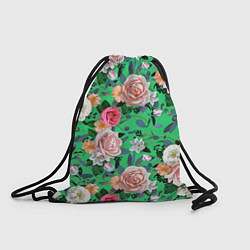 Рюкзак-мешок Нежные розы на изумрудном фоне, цвет: 3D-принт