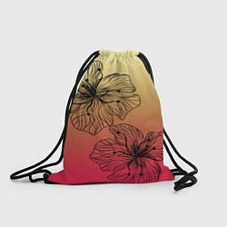 Рюкзак-мешок Черные абстрактные цветы на красно-желтом градиент, цвет: 3D-принт