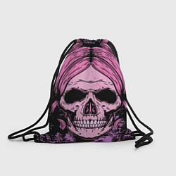 Рюкзак-мешок Женский череп с розовыми волосами, цвет: 3D-принт